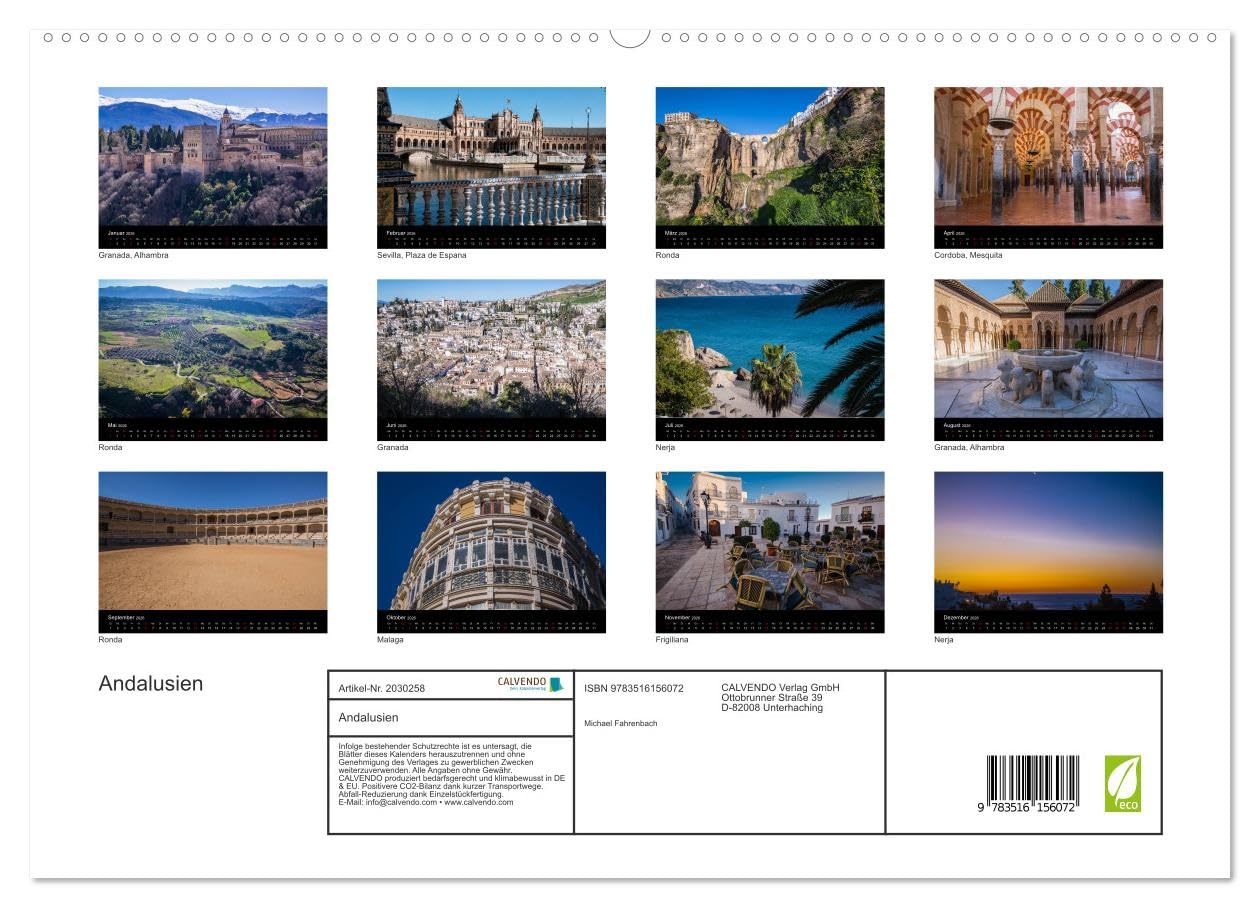 Andalusien (hochwertiger Premium Wandkalender 2026 DIN A2 quer), Kunstdruck in Hochglanz: Andalusien - der "sonnige Süden" Spaniens (CALVENDO Orte)