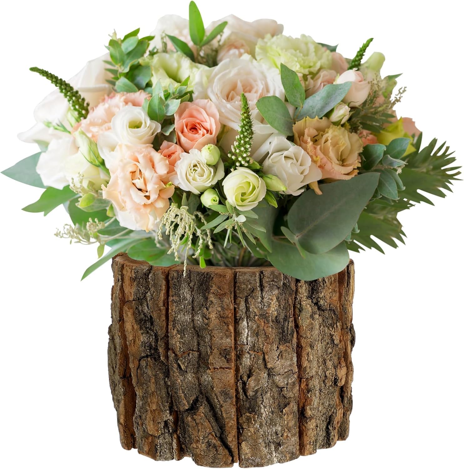 Wooden Flower Pot Bark Vase Rustic Country Style Flower Planter Farmhouse Plant Vase Container Arrangement 3.9 inch