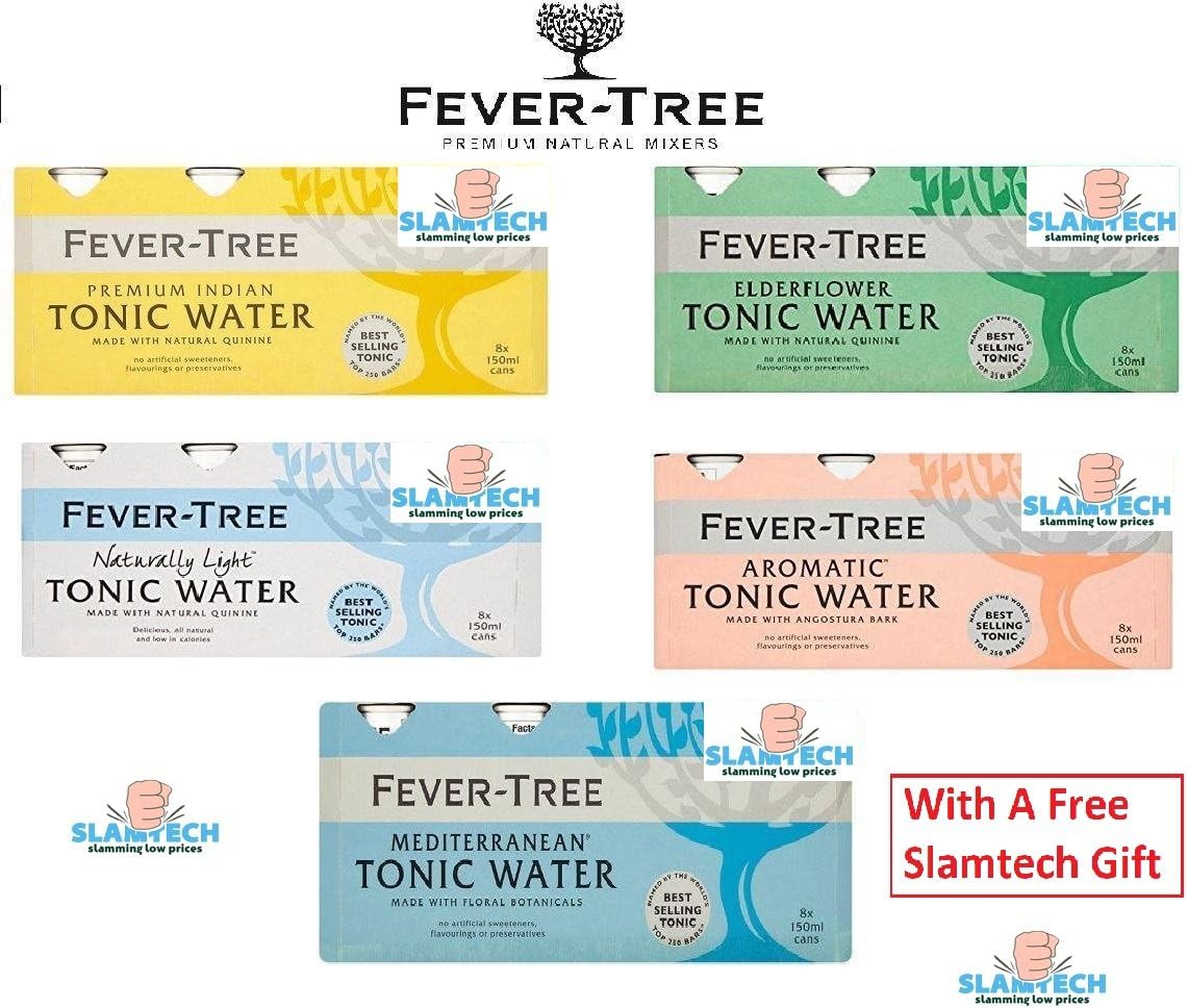 Fever Tree 40 Mixed Tonic Water Variety Pack Fever Tree Indian Tonics / Aromatic Tonics / Mediterranean Tonics / Elderflower Tonics / Naturally Light Tonics 150 ml Mixed Case