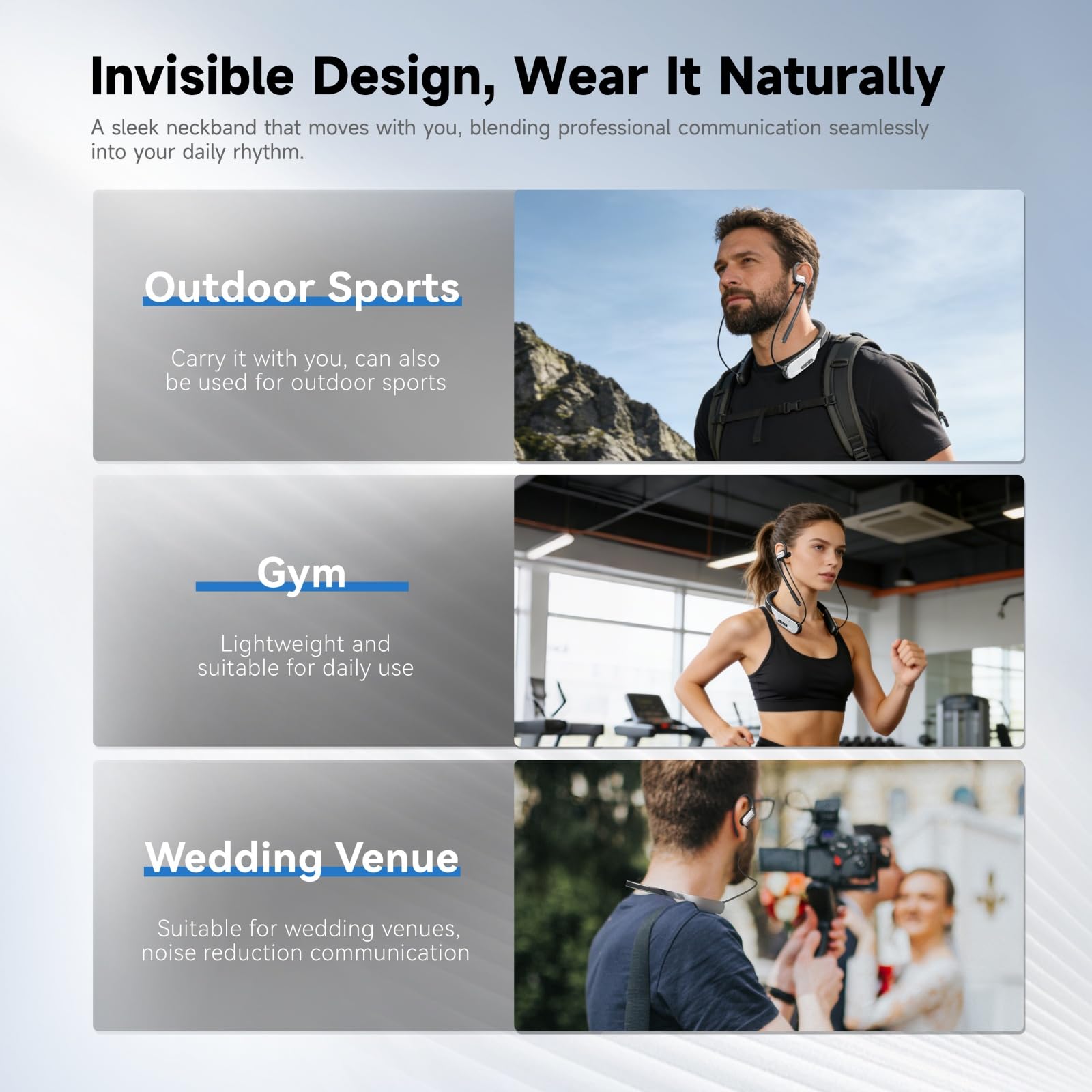 SYNCO Xtalk S2 Wireless Intercom Headset System 250m Full-Duplex 2.4G, 10h Runtime AI Noise Cancellation Lightweight 88g Duel-Mode for Work and Life Neckband Design for Outdoor Sports Gym Wedding