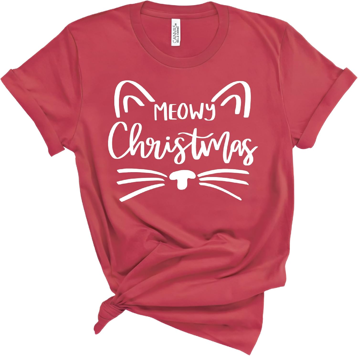 Meowy Christmas Shirt, Women Cute Cat Christmas T-Shirt, Funny Holiday Cat Lover Graphic Sweatshirt, Festive Winter Top, Cozy Xmas Gift Idea for Pet Owners