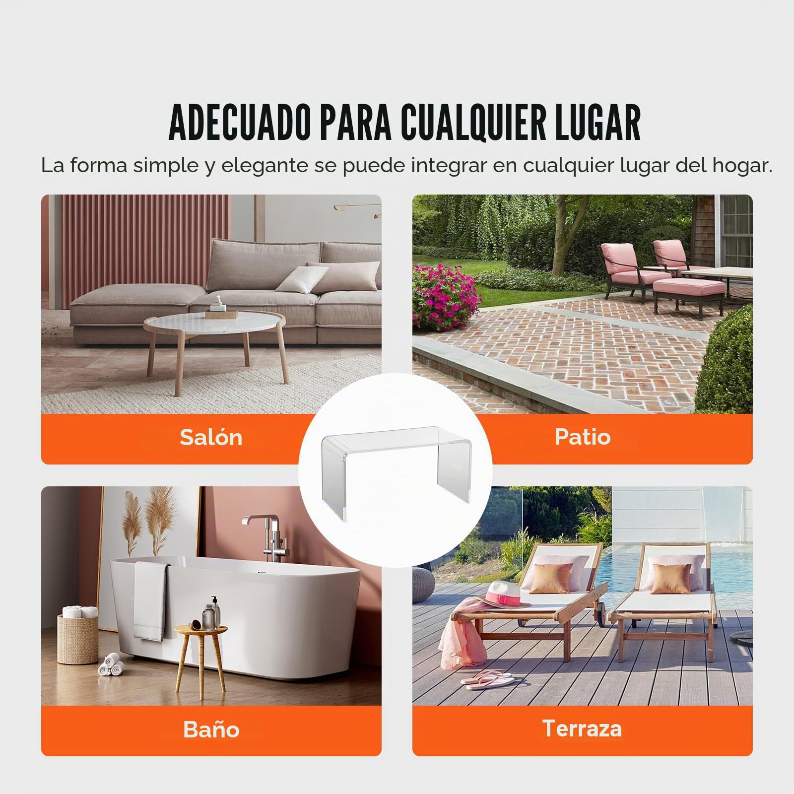 VEVOR Mesa de Centro de Acrílico Mesa Auxiliar 813x401x414 mm Extremo del Sofá de Acrílico Grosor de 20 mm Carga Máxima de 50 kg Mesa de Salón Almacenamiento Grande para Dormitorio Balcón Cafetería