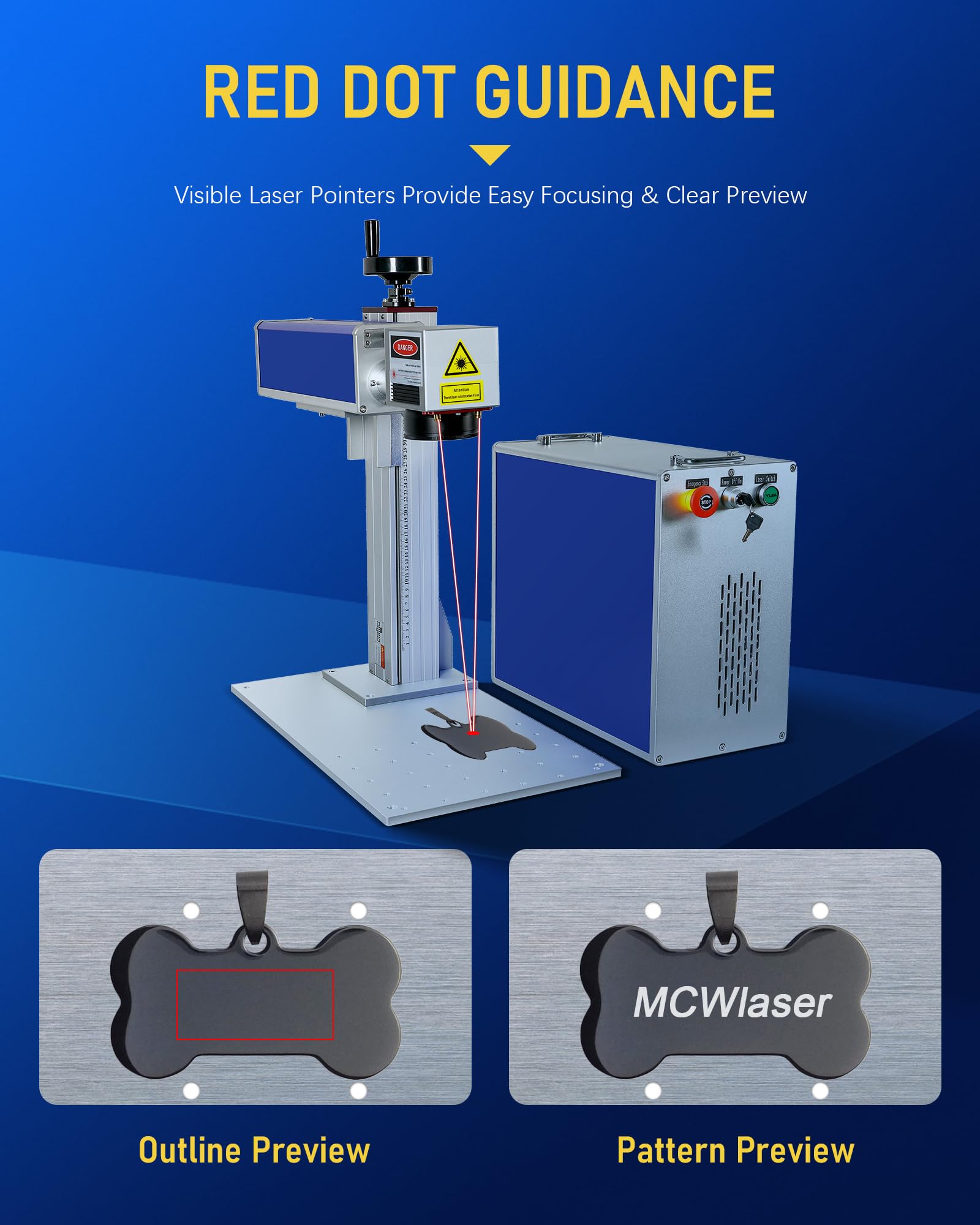 MCWlaser Maszyna do grawerowania laserowego 30 W Fiber Raycus do maszyn do znakowania metali, zakres znakowania 175 x 175 mm, z 80 mm Rotary Chuck Transport z UE