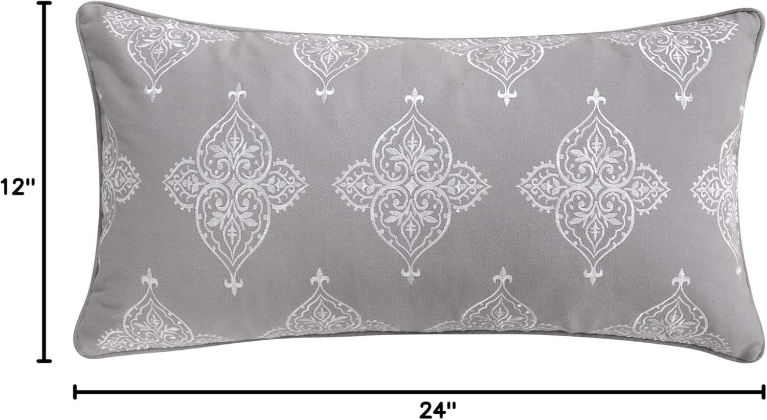 Levtex Home - Rome - Decorative Pillow (12 x 24in.) - Embroidered Medallions - Grey and White