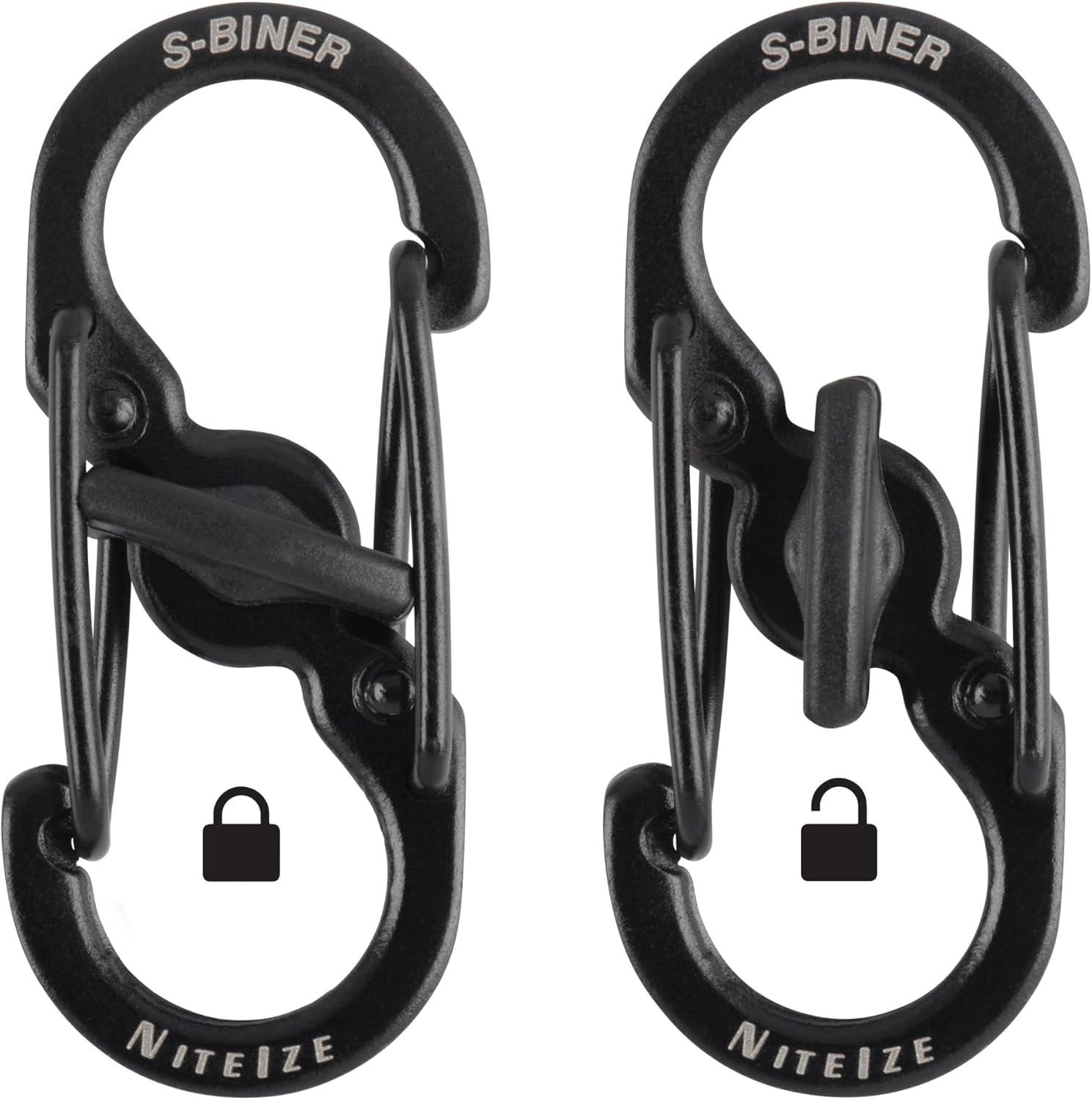 Nite Ize S-Biner MicroLock Stainless Steel - Durable Key Holder Carabiner Clip - S-Biner with Locking Gates - Durable & Strong Mini Carabiners for Keychain Accessories - Black (5 Pack) - Image 2