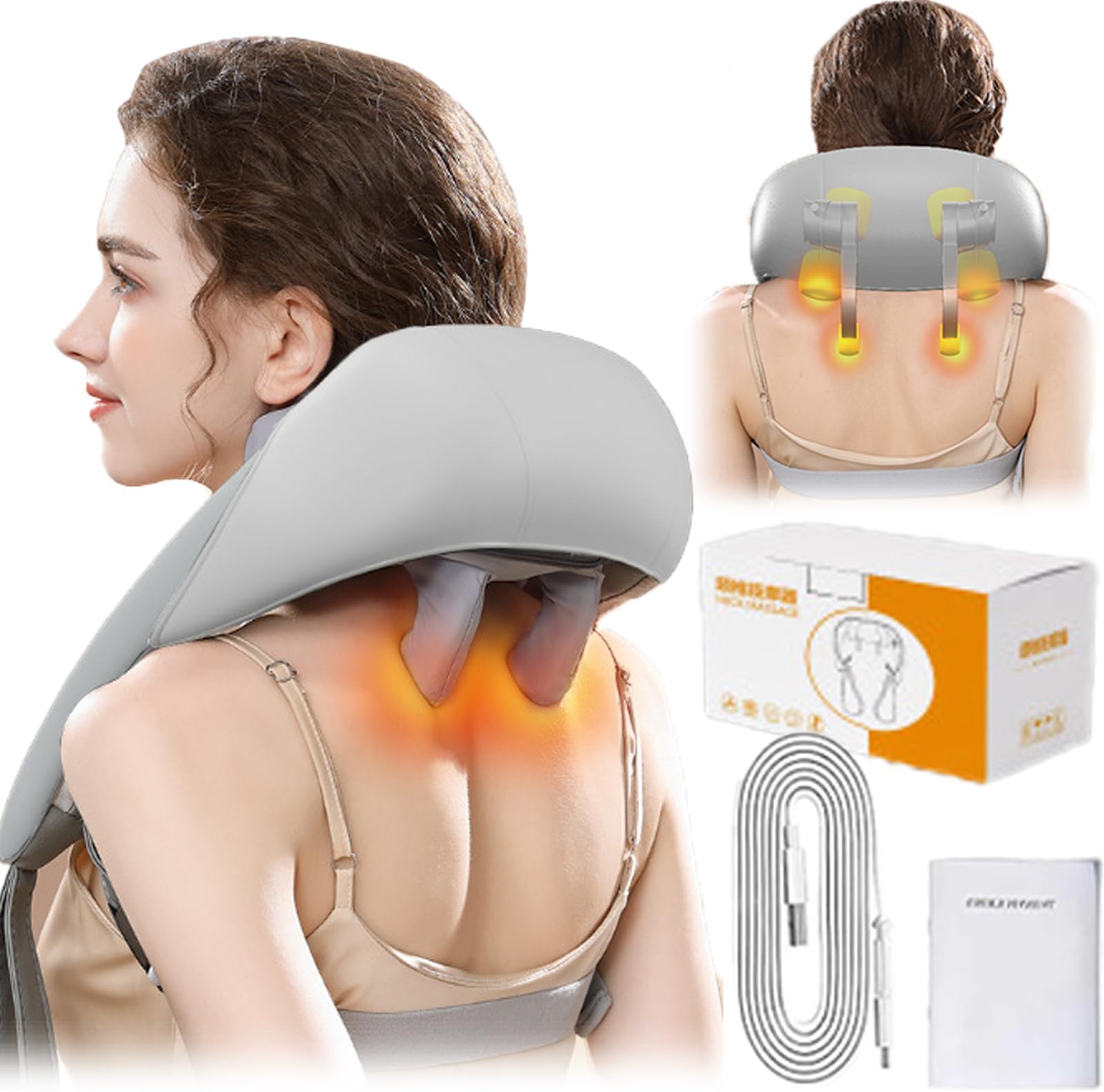 Banasuer Neck & Shoulder Massager with Heat, Banasuer Massager, Neck & Shoulder Massager W/Heat, Cody Trend Neck Massager, Soothemate Deep 5d Kneading Simulated Manual Massage (B)