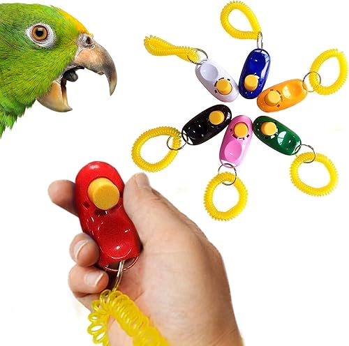 SunGrow Clickers de entrenamiento de loro y pollo con correa de muñeca amarilla, pollo de campo libre para volver a cocinar por la noche, kit de