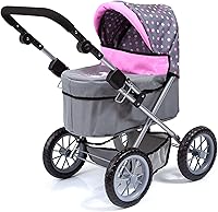 Vista 5 de Bayer Cochecito de muñeca de moda para niñas, mango ajustable, carro con bolsa, se adapta a muñecas de 18 pulgadas