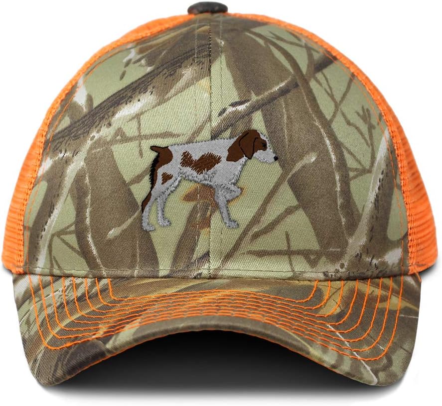 Custom Camo Mesh Trucker Hat Brittany Spaniel Dog Breed Embroidery Cotton