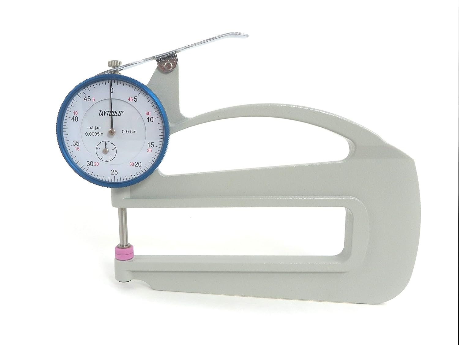 Taytools 465746 Dial Thickness Gauge with Flat Anvil 120 mm or 4-3/4 Inch Throat Measuring Range 0-.600 inches or 15 mm 0.0005" Resolution 0.001" Accuracy