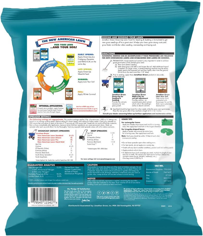 Jonathan Green (11541) Green-Up Lawn Food for Seeding & Sodding - 12-18-8 Grass Fertilizer (5,000 Sq. Ft.)