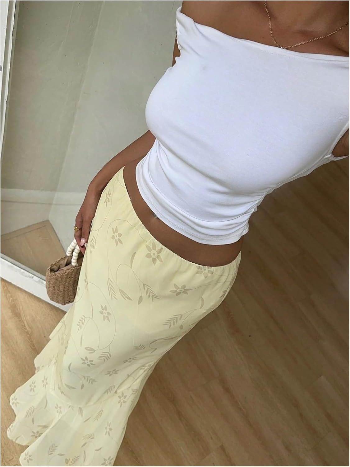 MakeMeChic Women's Summer Mesh Floral Skirt Low Waist Ruffle Fishtail Maxi Skirts - Image 4