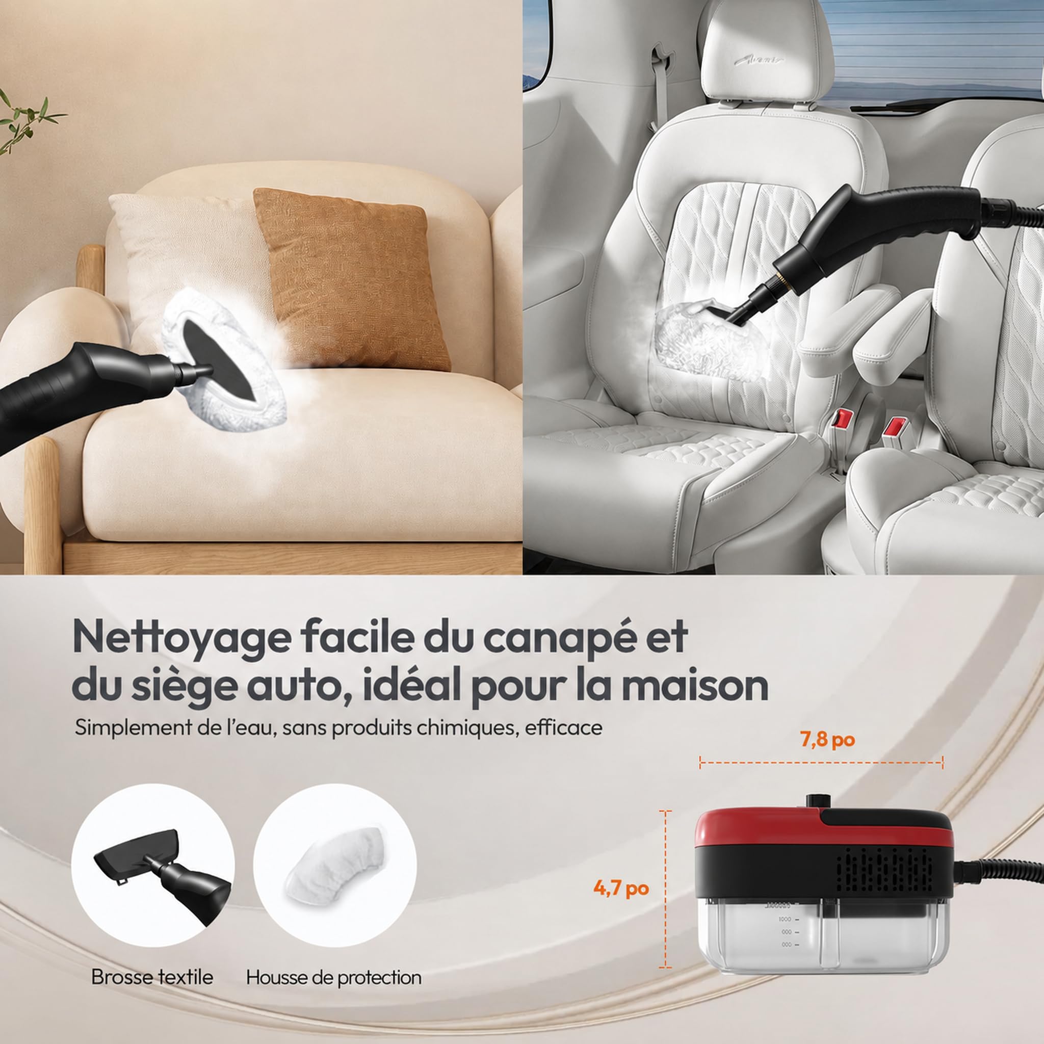 Nettoyeur Vapeur, Steam Cleaner Haute Pression, Réservoir d'eau 1,2L,Rouge