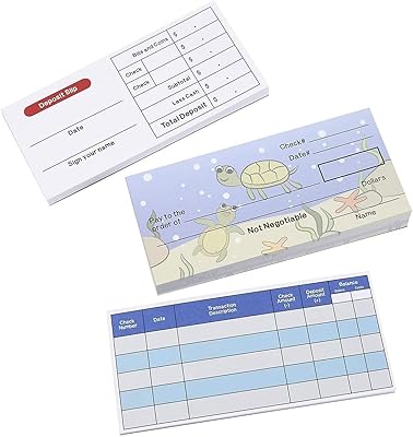 BLUE PANDA 150 Sheets Pretend Kids Checkbook with Deposit Slip and Check Register for Play School Supplies, Blank Check Practice