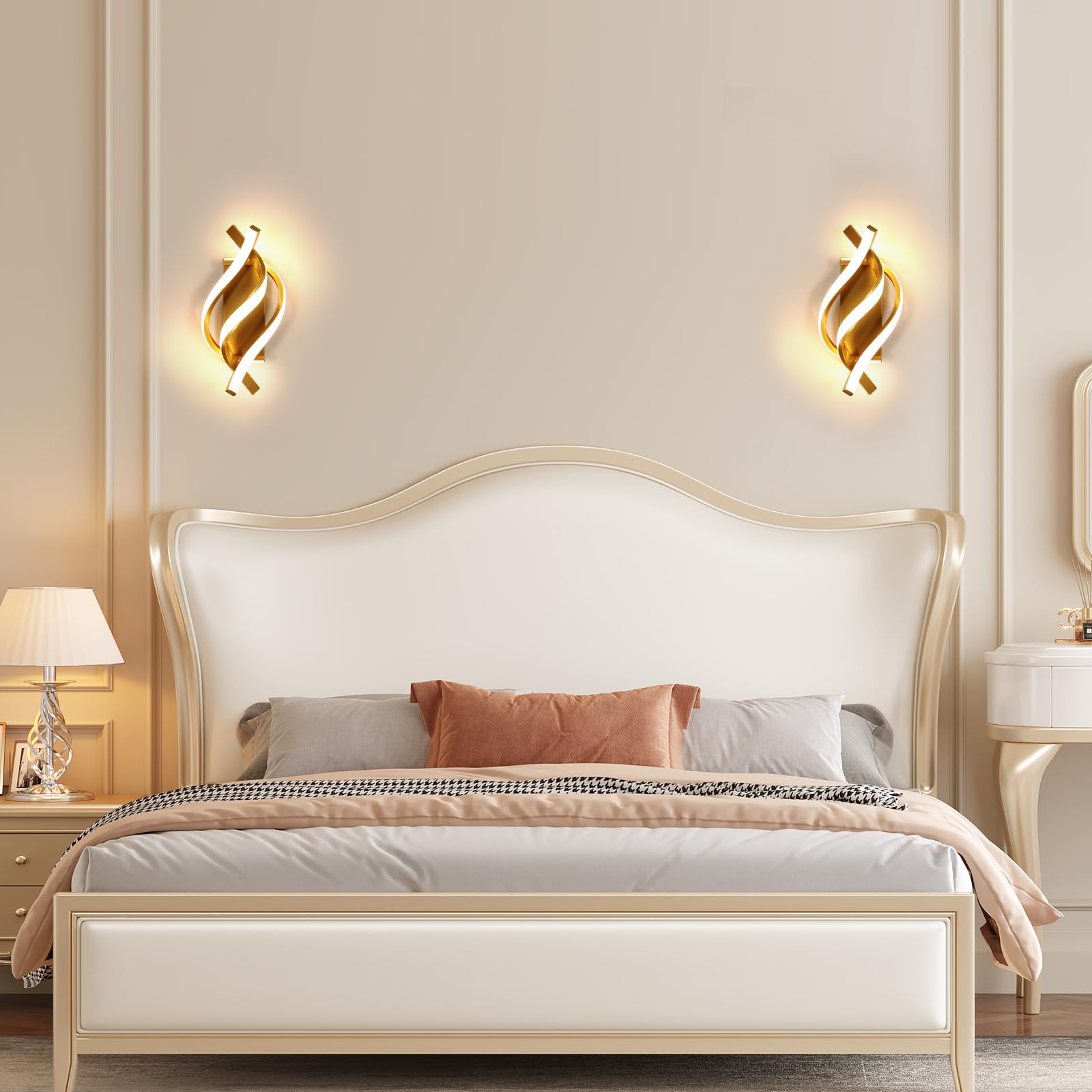Comely Aplique Pared Interior, Dorado 22W 2500LM Lámpara de Pared Moderna | Blanco Cálido 3000k Lamparas de Aluminio para Dormitorio, Estudio, Comedor