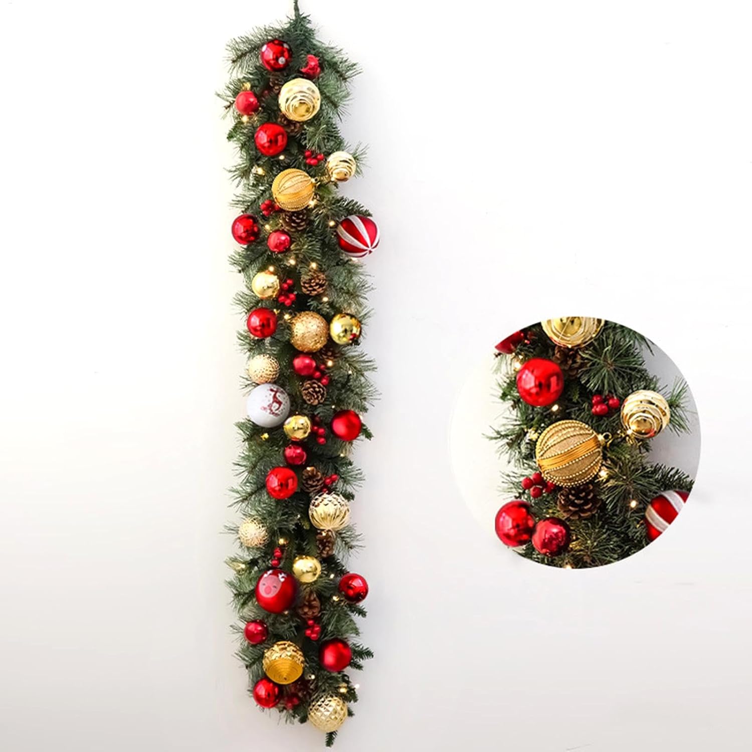 ライト付きクリスマスガーランド、人工クリスマスガーランド、電池式ガーランド、クリスマスツリーガーランド、ホリデーデコレーション用のバ