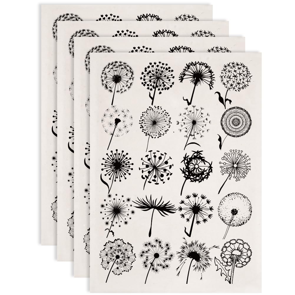 SUPERDANT 4Pcs 20 Types of Dandelion Black Underglaze Transfers for Pottery Plant Transfer Stickers Ceramic Decals Ceramic Underglaze Transfers for Pottery Overglaze Enamel Decal Gifts