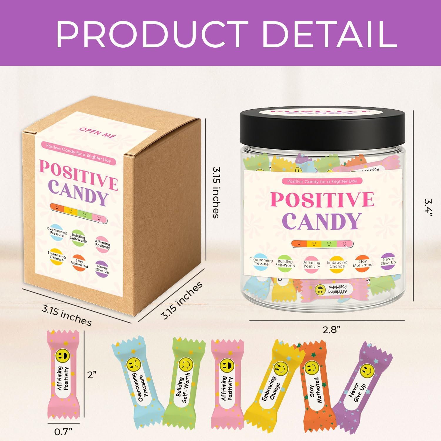 Positive Candy, 30 Daily Affirmations for Women, Teens, Sweet Positive Affirmation, Cute Motivation Candy Jar, Inspirational Gifts for Teen Girls & Women, Relaxation Stress Relief Gifts - Image 3