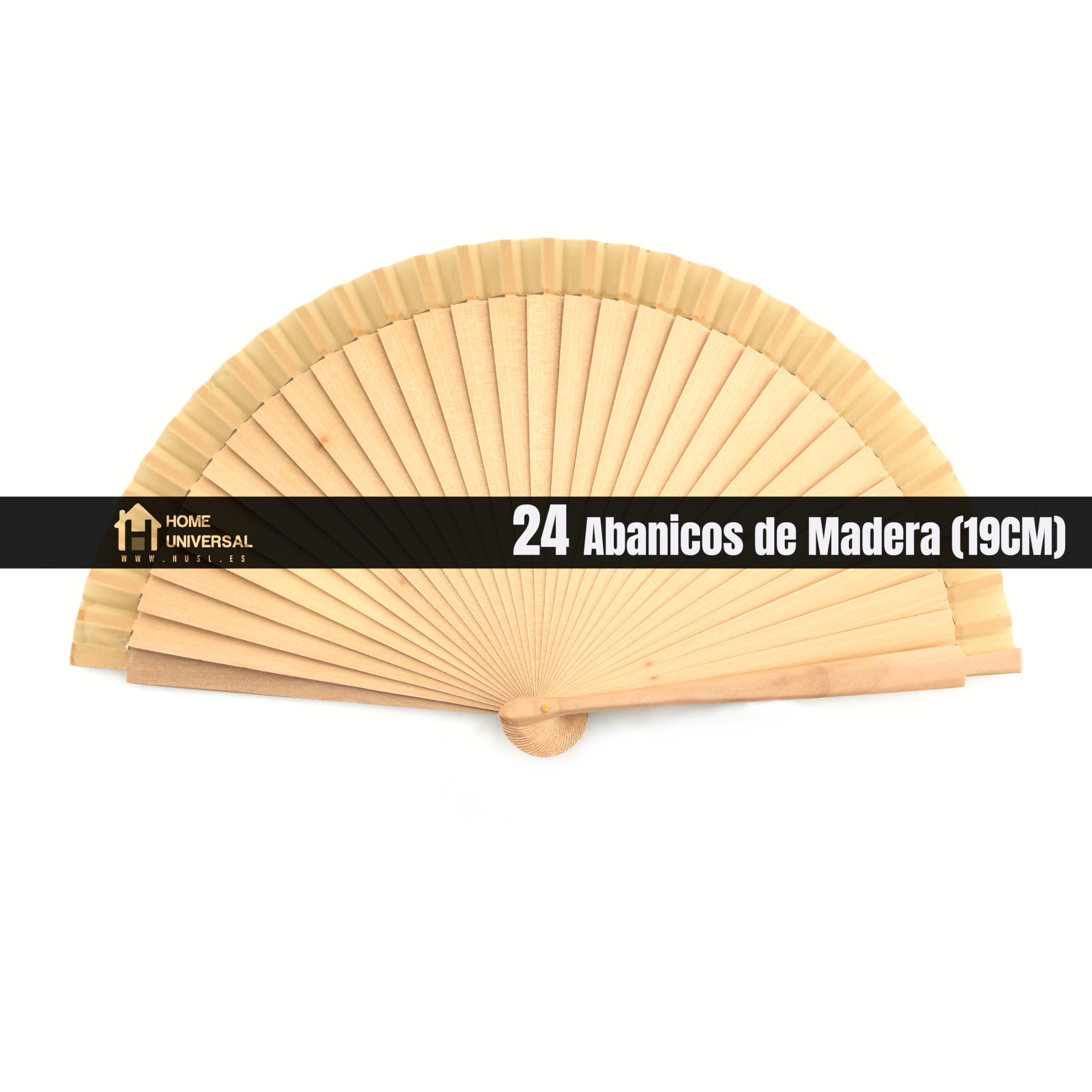H.U.S.L® Pack 12/24 unds Abanicos Madera Españoles con Tela Lisa 19/23cm, Detalles para los Invitados, Regalos de Boda, Fiestas, Comuniones y Otros Eventos (Natural_(19cm_24Unidades))