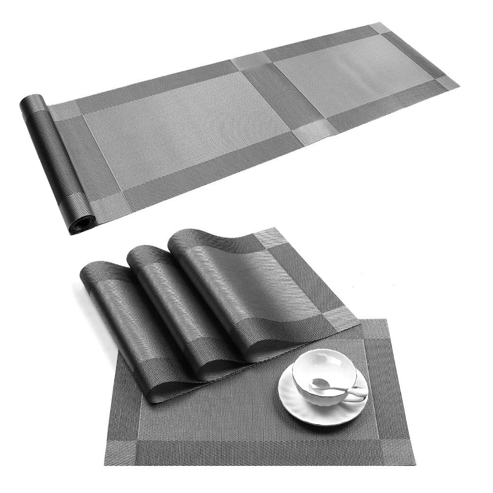 Buy Table Runner with Grey Placemats Set Washable Heat Resistant Woven