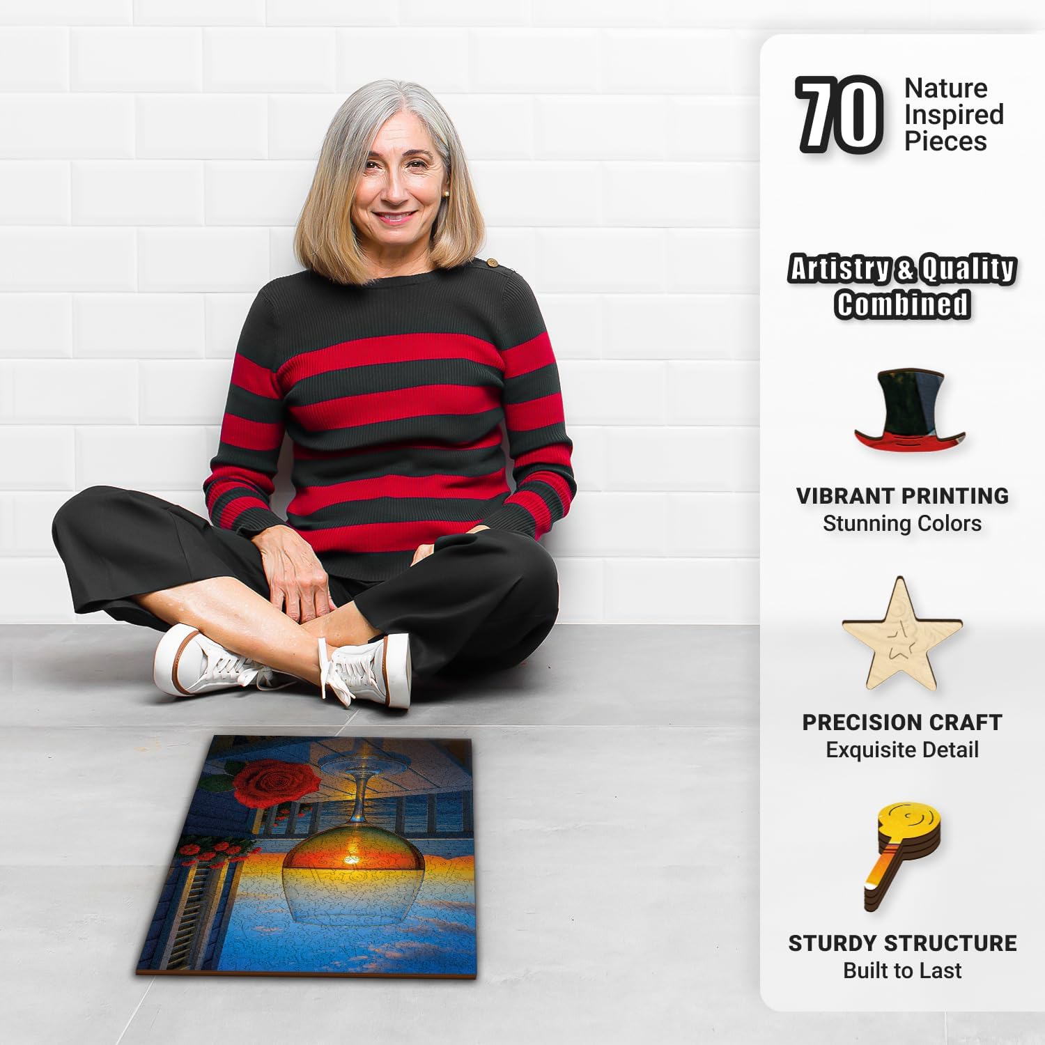 LEOGOR Wooden Jigsaw Puzzles for Adults 500 Pieces (12.7 × 18 in), Sunset Pour Puzzle, Extra-Thick 5 mm Wood, Unique Shaped Mosaic Design, Beautiful Brain Teaser Gift for Adults
