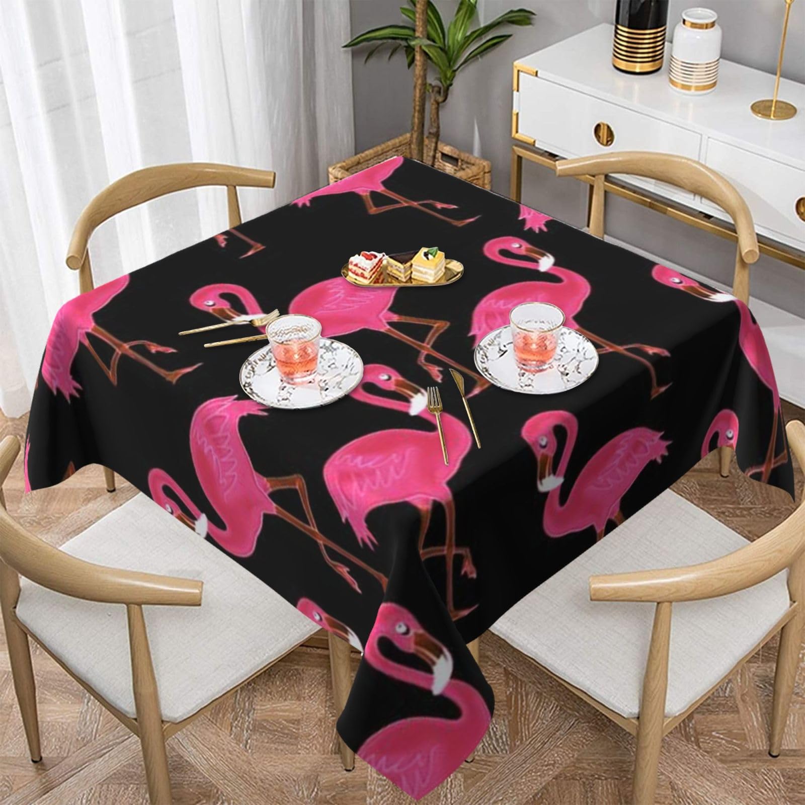 DCEHGEW Lovely Pink Flamingos Prints Square Tablecloth 152x152 CM, Waterproof Fabric Table Cloth for Dining Table, Farmhouse Table Cover for Kitchen Dining Tabletop Decoration