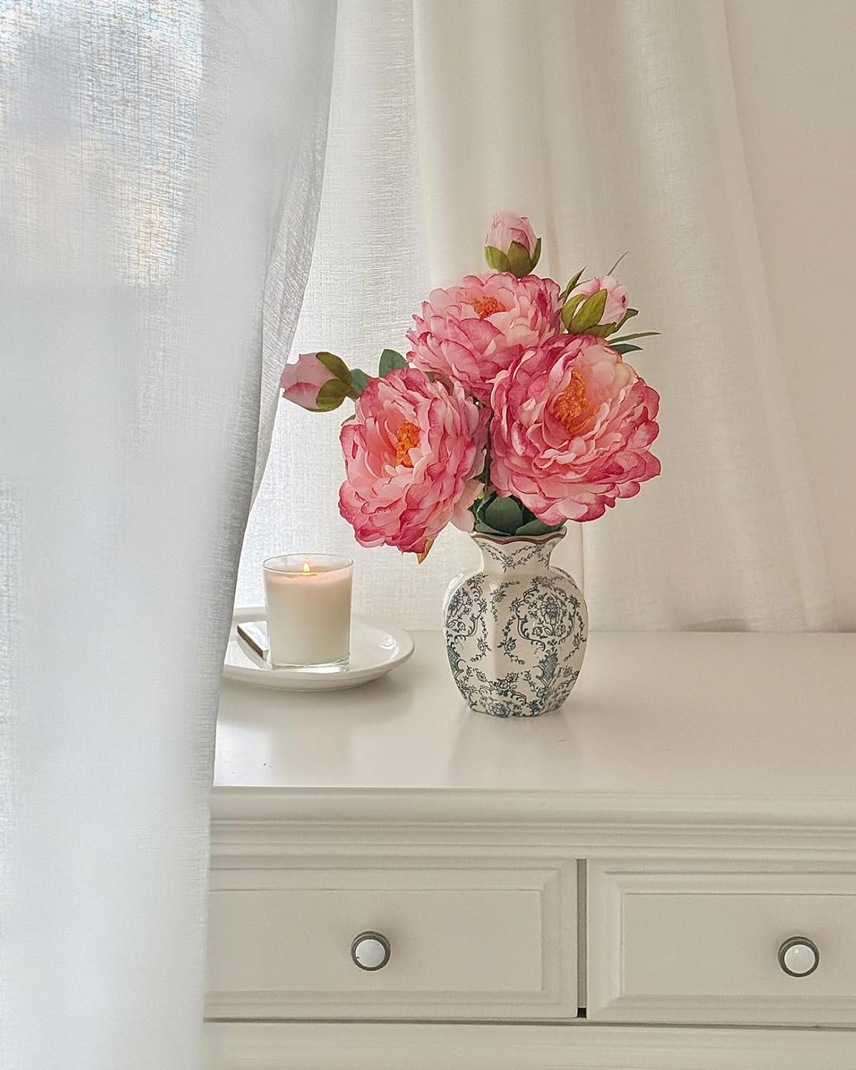 Vintage Chinoiserie Ceramic Vase, Porcelain Decorative Flower Vase for Centerpiece Living Room Table Shelf, Retro Country Decor - Image 9