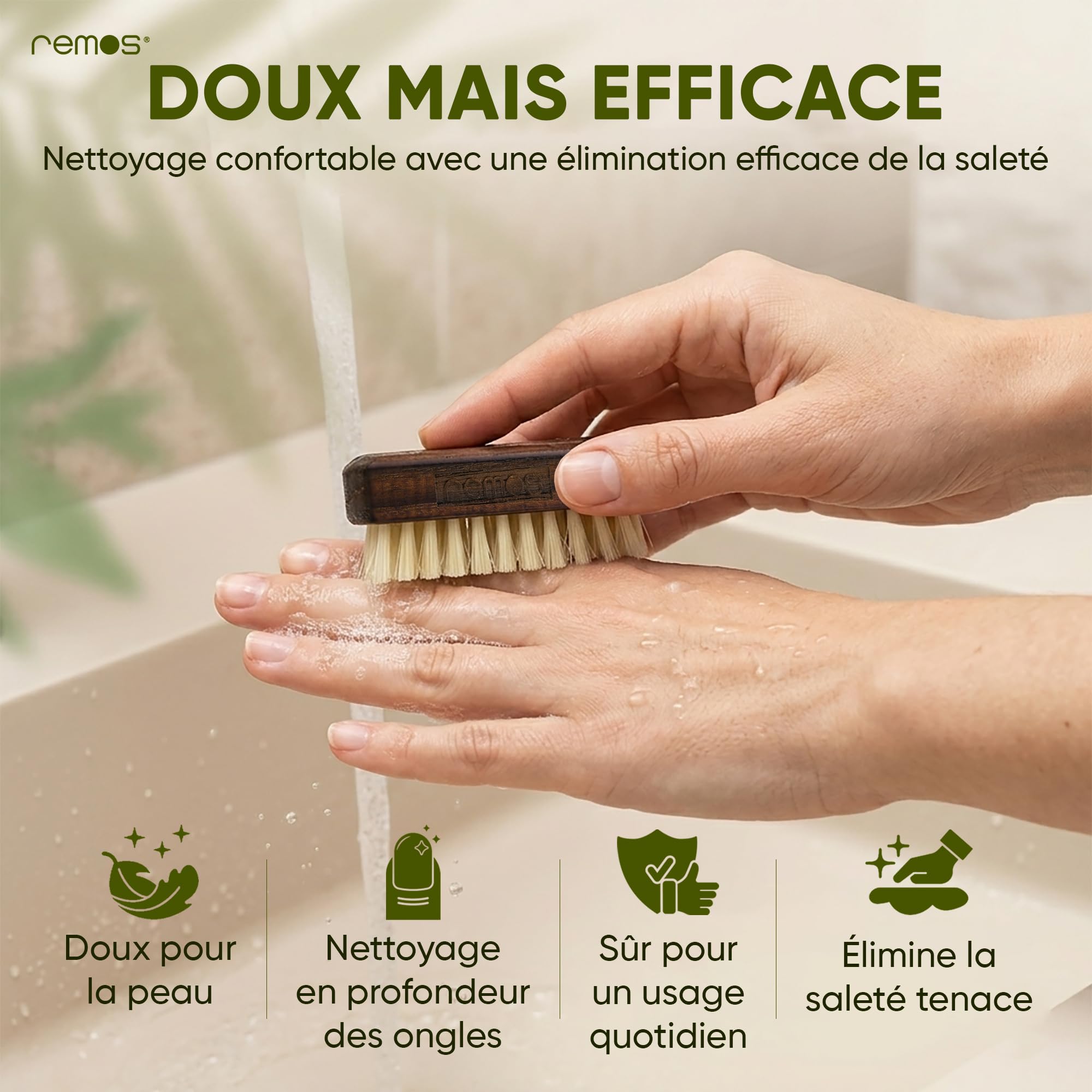 REMOS Mini Brosse à Ongles de Voyage avec Poils de Sanglier en Bois de hêtre [5,9 x 2,9 x 3 cm]