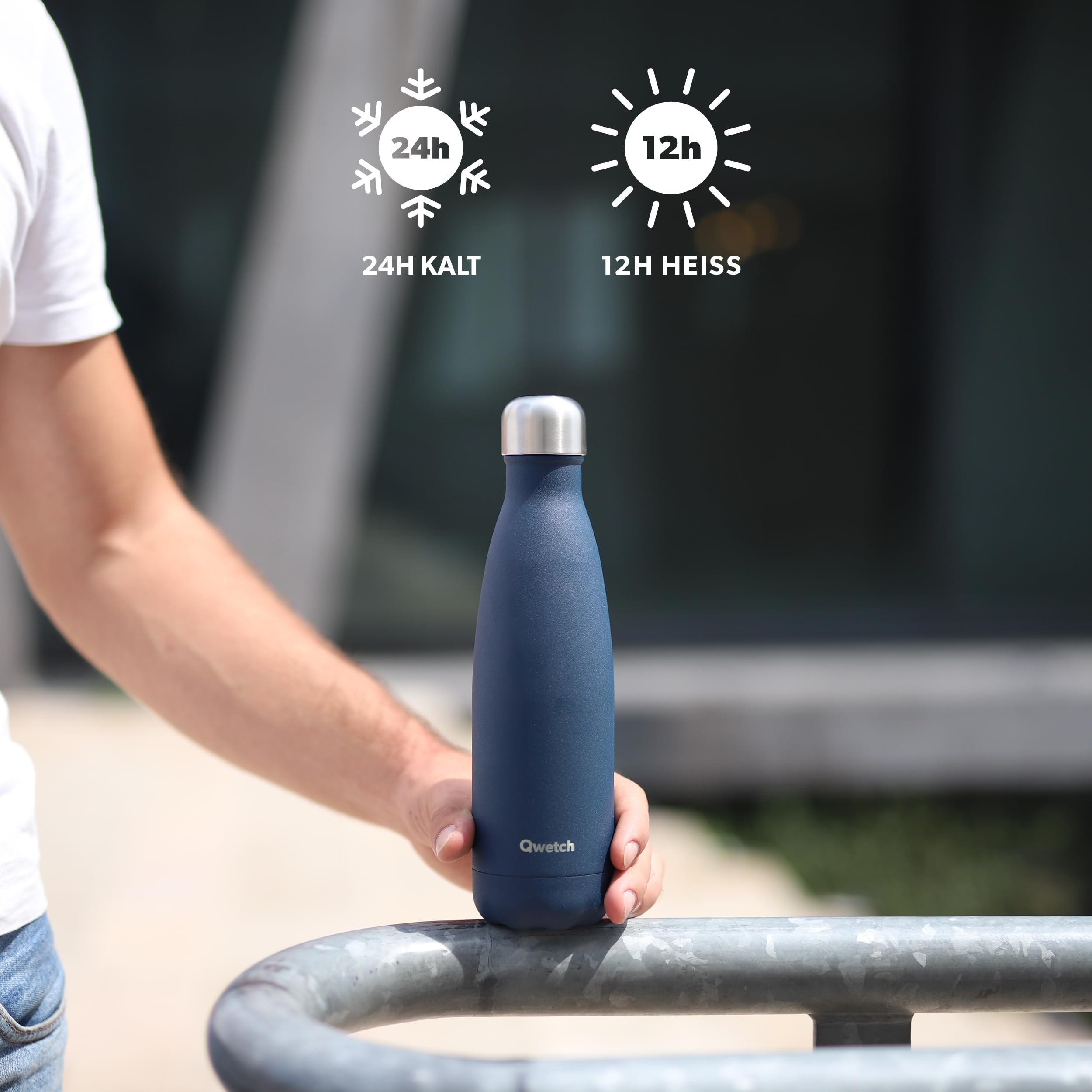 Qwetch Originals Flowers - Night Blue - 500ml - Kalt 24 Stunden und 12 Stunden heiß, wasserdichte und wiederverwendbare Thermosflasche aus Edelstahl für Sport, Reisen, Büro, Wandern