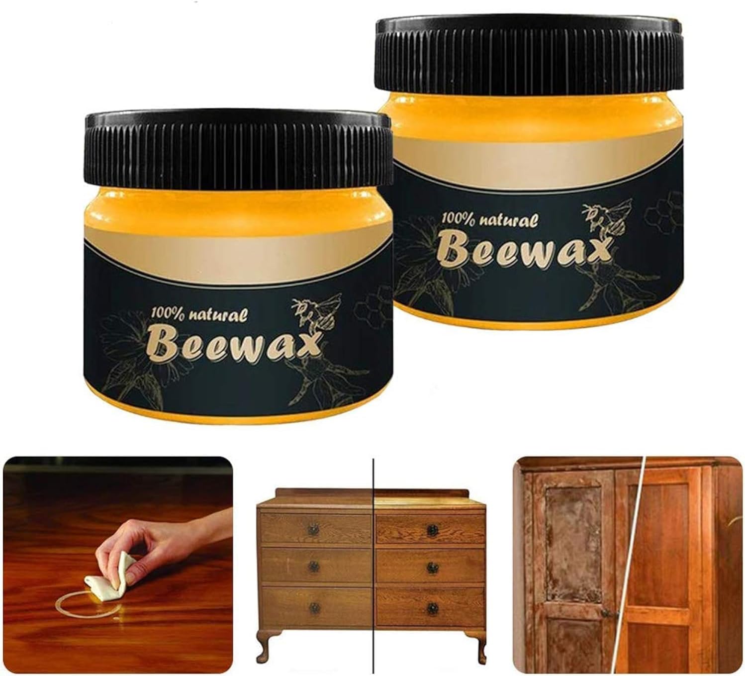 2PC Wood Seasoning Beewax, Traditional Beeswax Polish, Furniture Care Complete Solution Beeswax,Suitable for Furniture, Floors, Tables, Cabinets