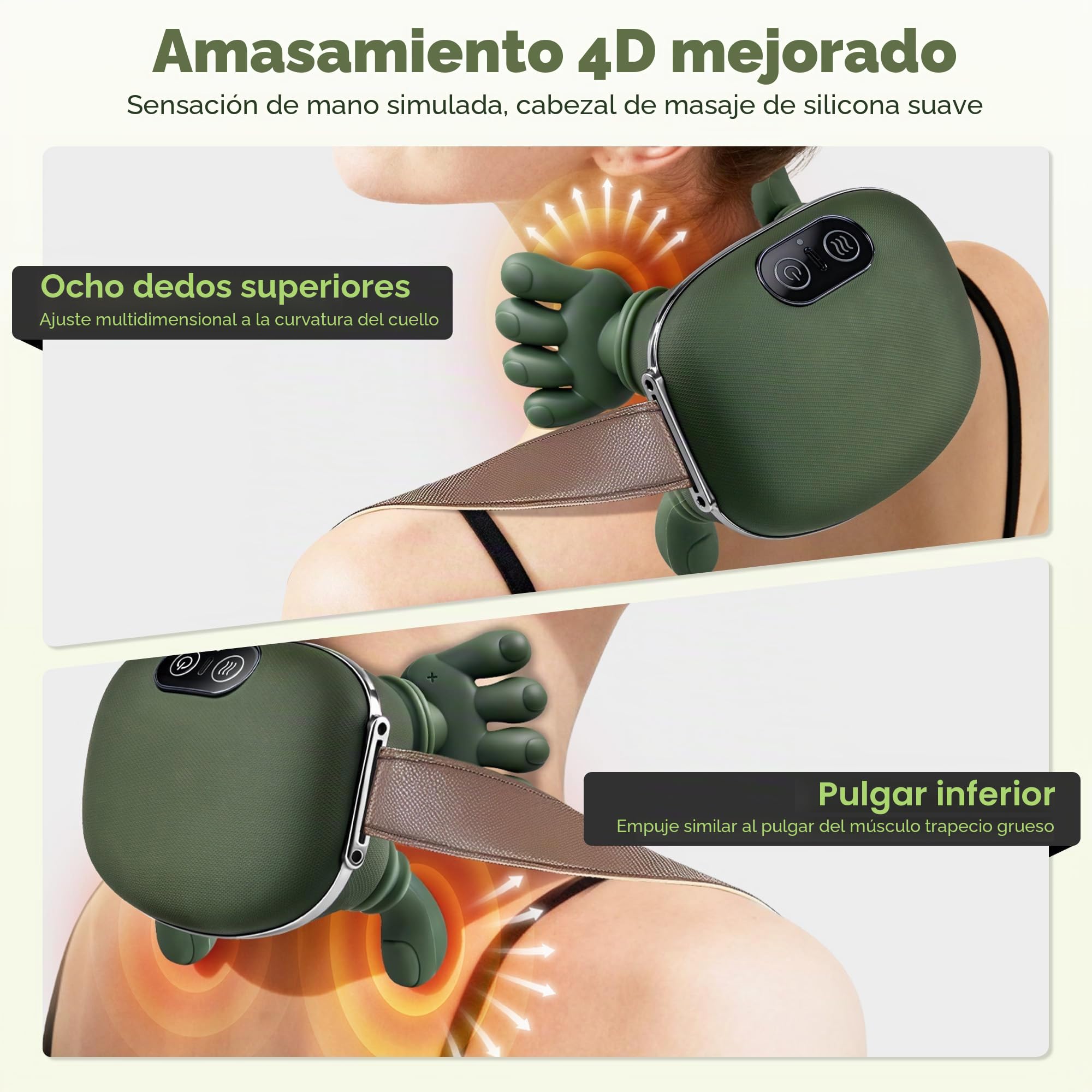Masajeador cervical eléctrico, masajeador cervical 4D, con tres modos de amasamiento y dos ajustes de calor para liberar profundamente la tensión muscular. Un regalo ideal para padres, madres y amigos