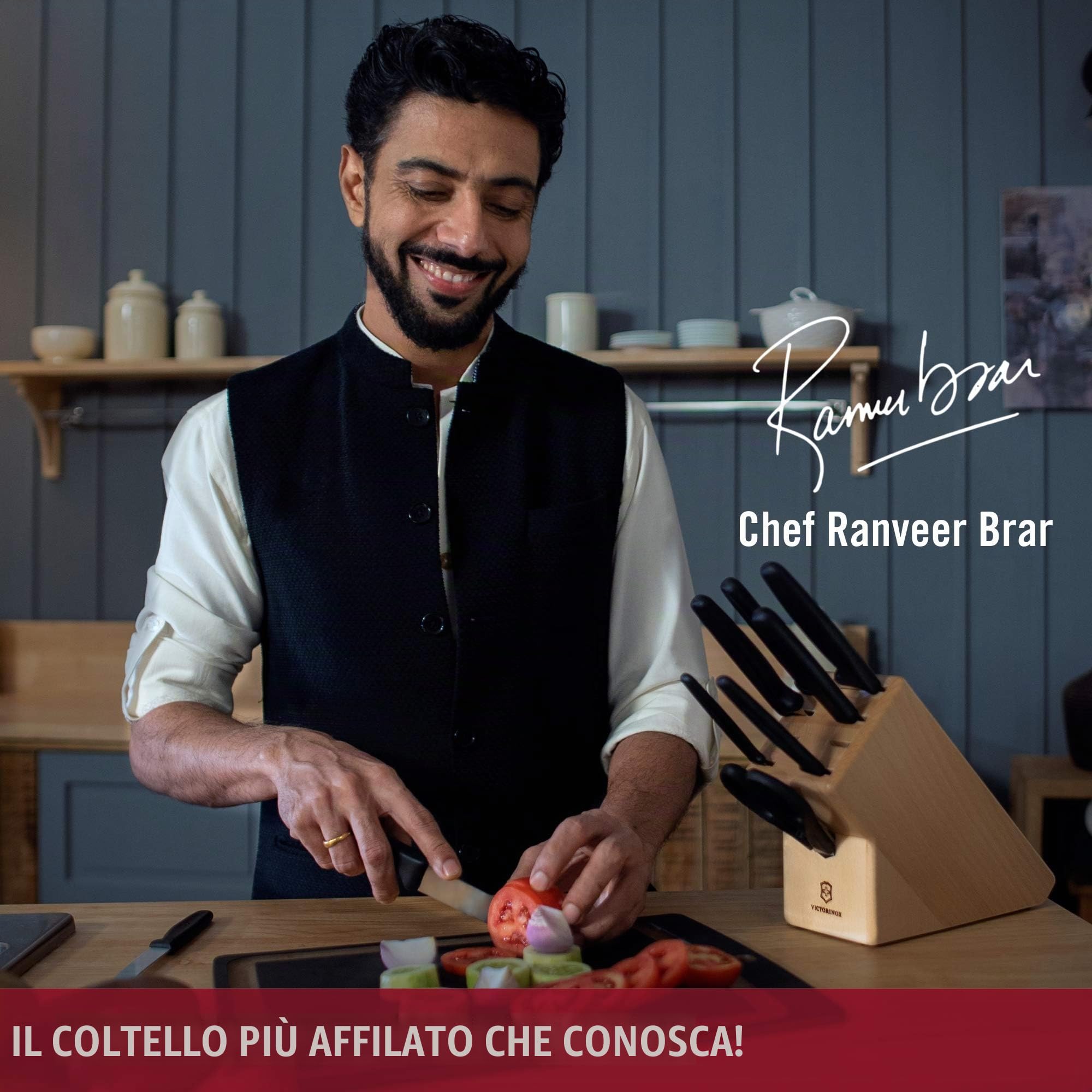 Victorinox, coltello da chef cinese Fibrox, lama da 18 cm, manico in nylon, rosso