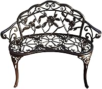 KAILI Cast Aluminum Rose Garden Bench - Rustproof Outdoor Patio Furniture for Porch, Balcony, Park, 360lbs Capacity (Bronzed)