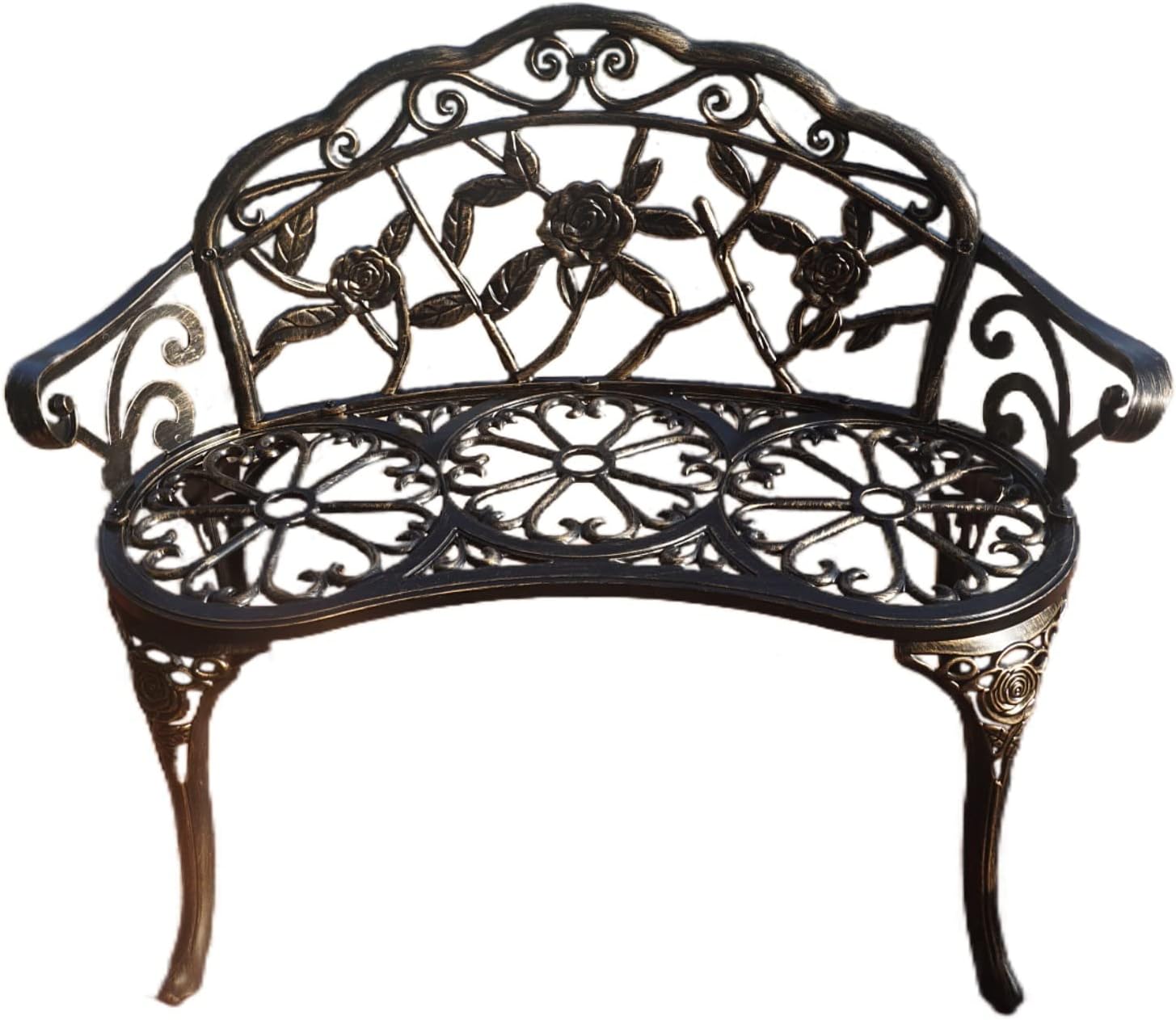 KAILI Garden Bench, Metal Aluminum Rosette, Suitable for Garden, Porch, Park, Porch, Balcony, Outdoor (Bronze)