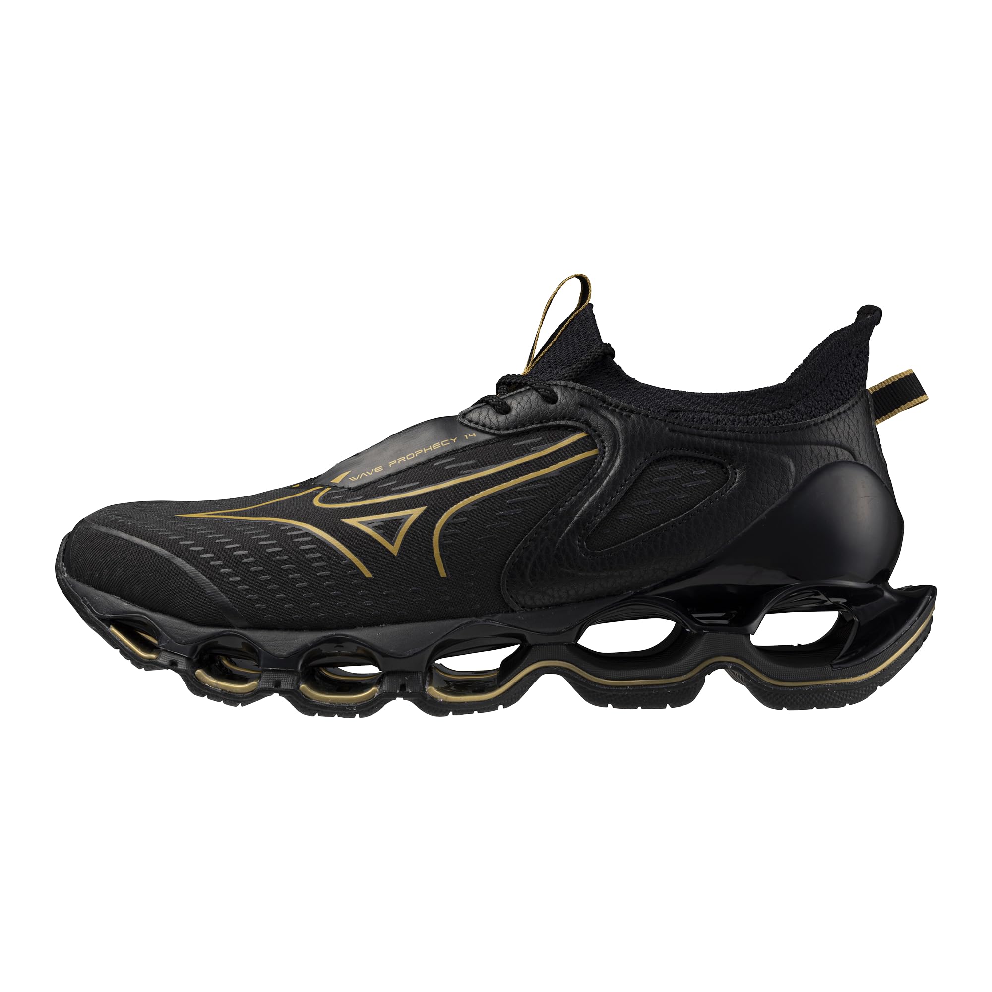 Mizuno Men's Wave Prophecy 14 Running Shoe, Black-Gold, 7