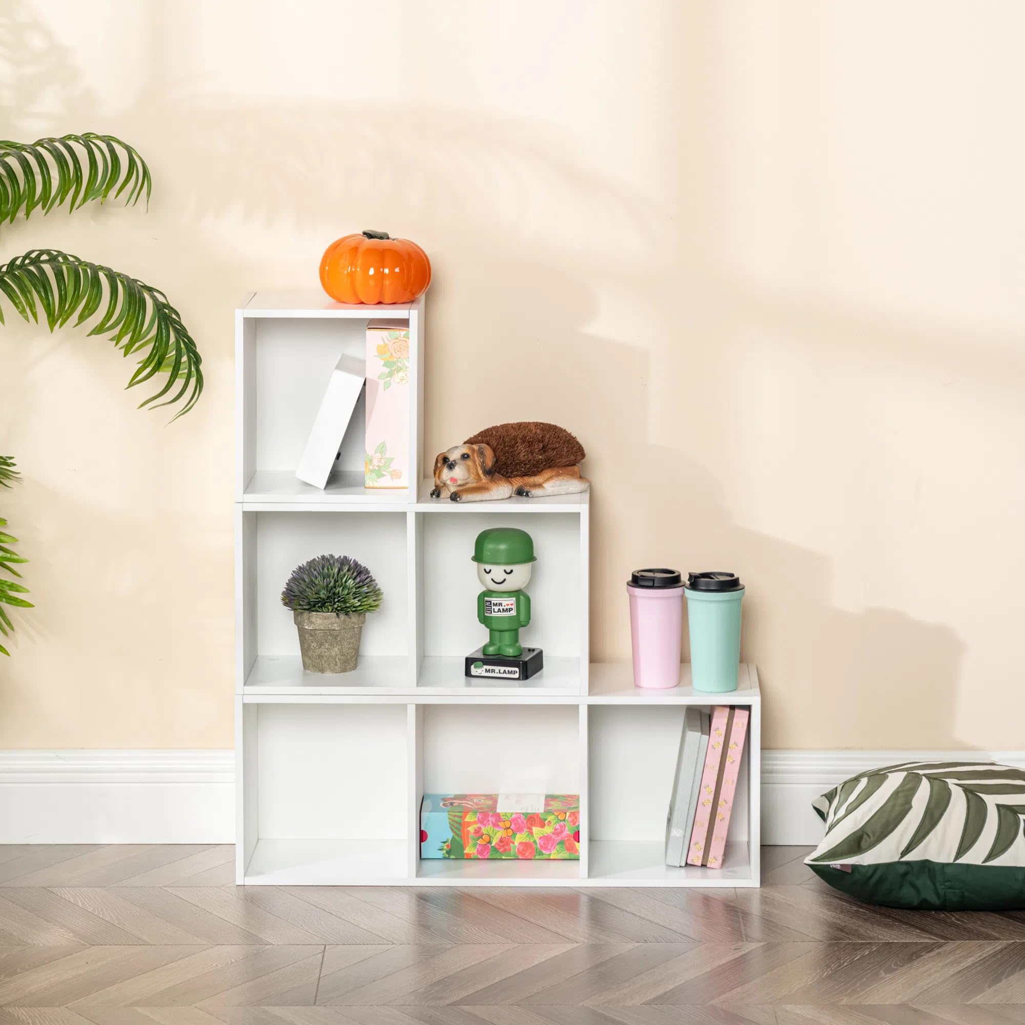 FetiNes Boekenkast, hoekrek met 4 vakken, boekenkast, staand rek, kantoorrek voor woonkamer, werkkamer, 24 x 24 x 112 cm, wit