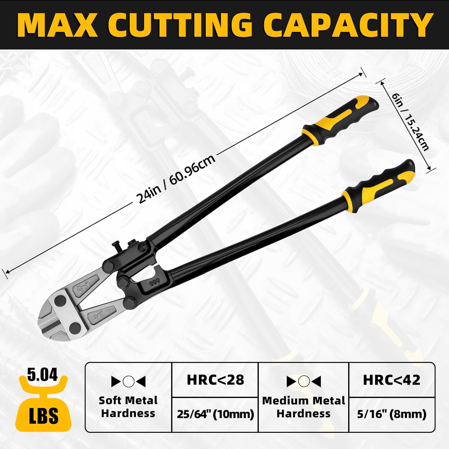GRENPRO 24” Bolt Cutter, CRV Chrome Vanadium Steel Blade, Yellow & Black Non-Slip Handle, Professional Heavy-Duty Cutter