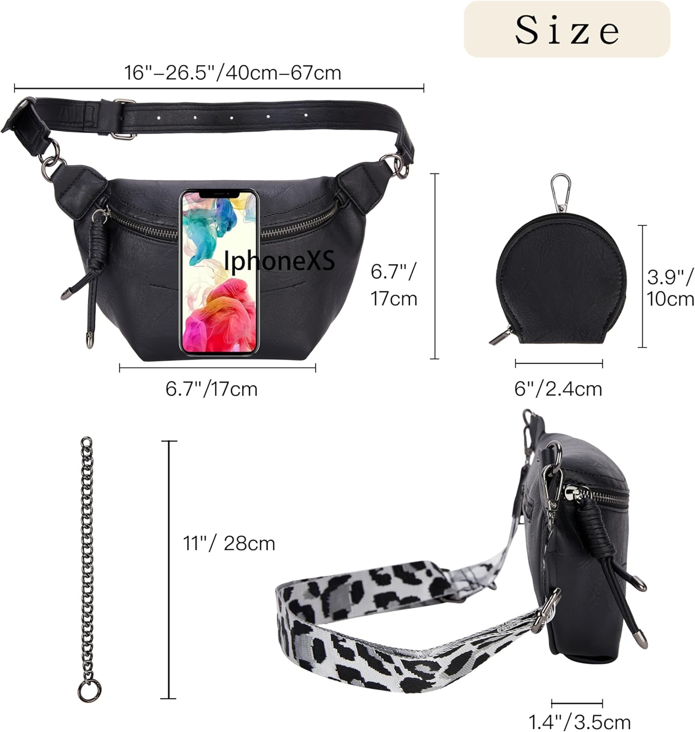 Fanny Packs Waist Bag for Women-Fashion Crossbody Bags Chest Purses Belt Bag with 2 Adjustable Strap (B-Black) - Image 6