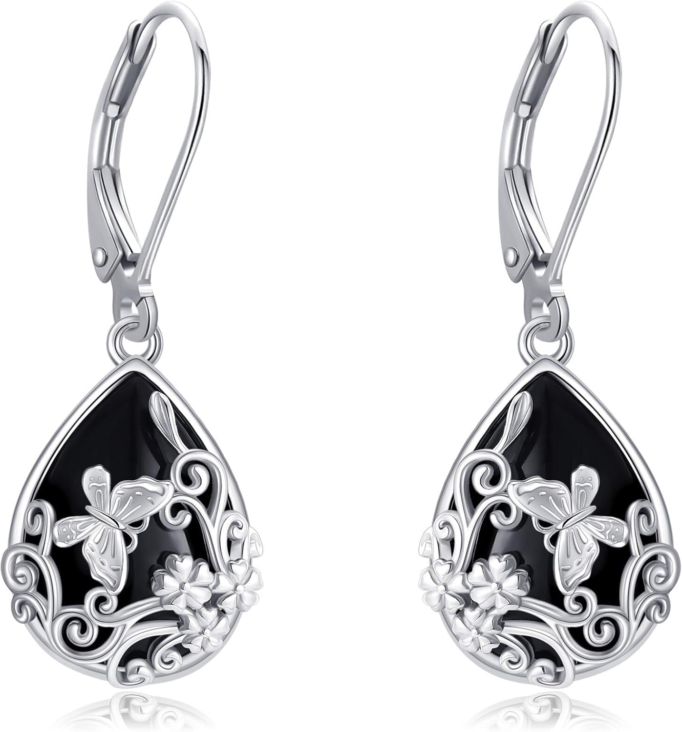 Black Onyx Earrings 925 Sterling Silver Black Onyx Dangle Drop Earrings Filigree Jewelry Gift for Women Girls