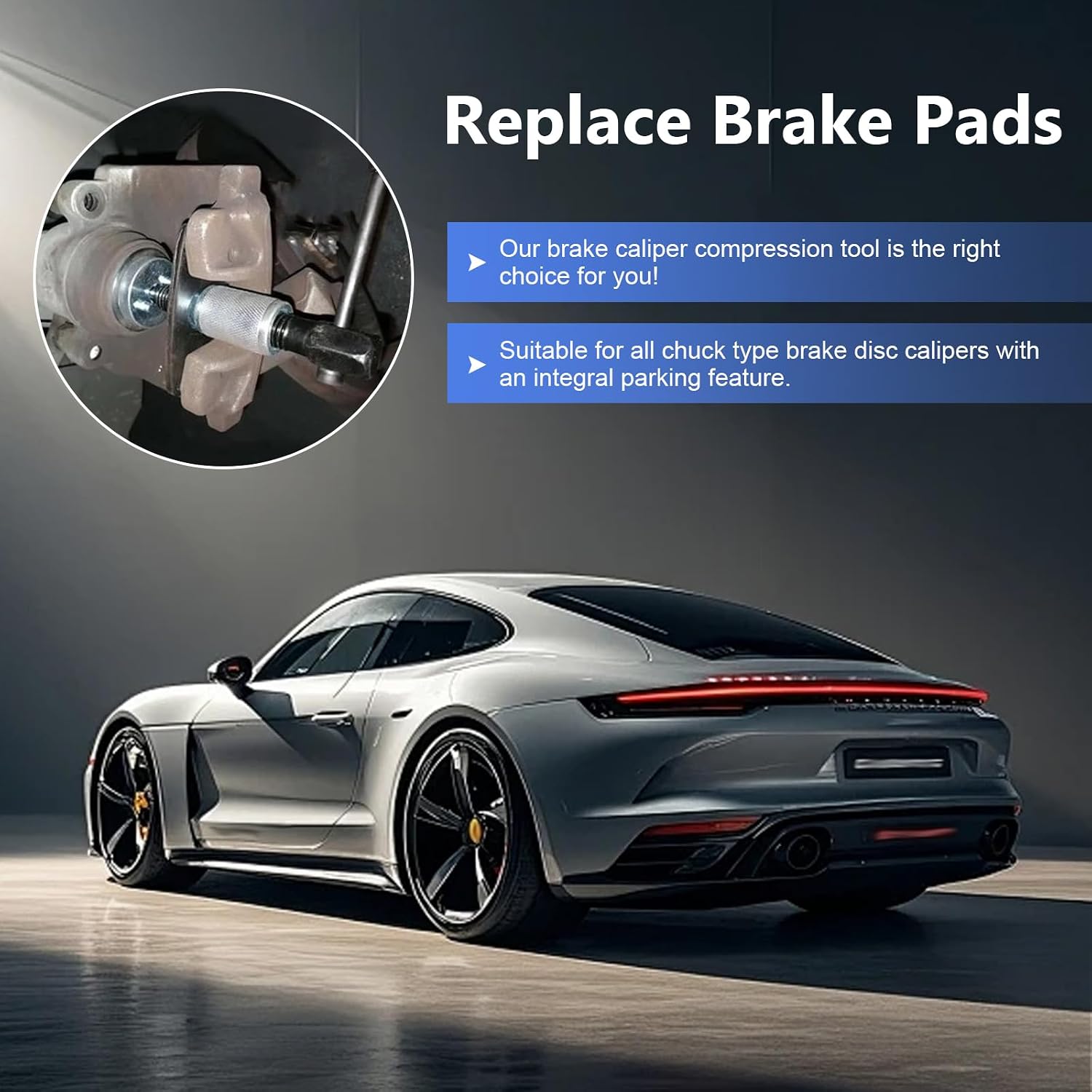Car Brake Pad Replacement Tool, Stainless Steel Anti-rust Brake Caliper Compression Tool, Precision Anti-slip Piston Rewind Device, Universal for Most Cars (Silver)
