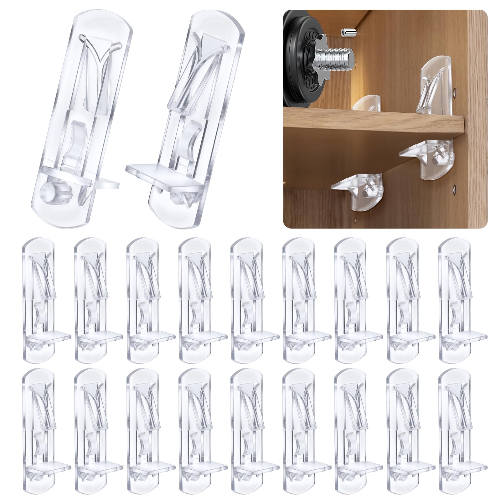 Cabinet Shelf Clips 20pcs Plastic Locking Shelf Support Pegs,7.9mm Shelf  Pin,Self-Locking Bracket Clips,Clear Shelf Pegs For For Kitchen Cabinet  Furniture Book Shelves, 5/16\, image size:1600x1600