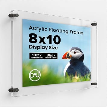 Acrylic Floating Frames Black Standoffssingle 8" x 10" Clear Acrylic Frames for Wall Mount Floating Picture Frame, Diploma Poster Certificate Hanging Photo Display Degree Prints Artwork Documents