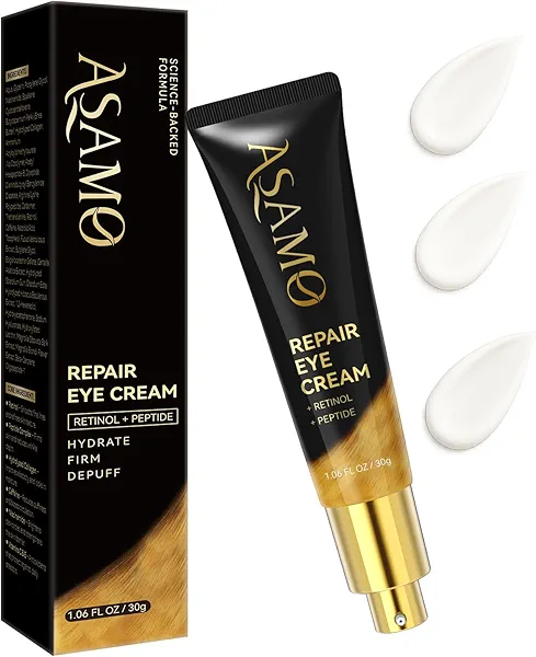 ASAMO Retinol Eye Cream – Retinol and Peptides for Fine Lines, Puffiness, and Under-Eye Shadows, Anti Aging, Eye Care Daily Wrinkle Cream,1.06 fl.oz