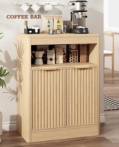 Fluted Buffet Cabinet with Storage, Small Coffee Bar Cabinet with
