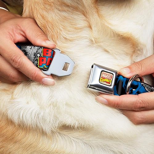 Miniatura 2 de Collar de perro hebilla de cinturón de seguridad Black Panther Poses Stacked Comics Grises Amarillo Azul Rojo 11 a 17 pulgadas 1.0 pulgadas de ancho