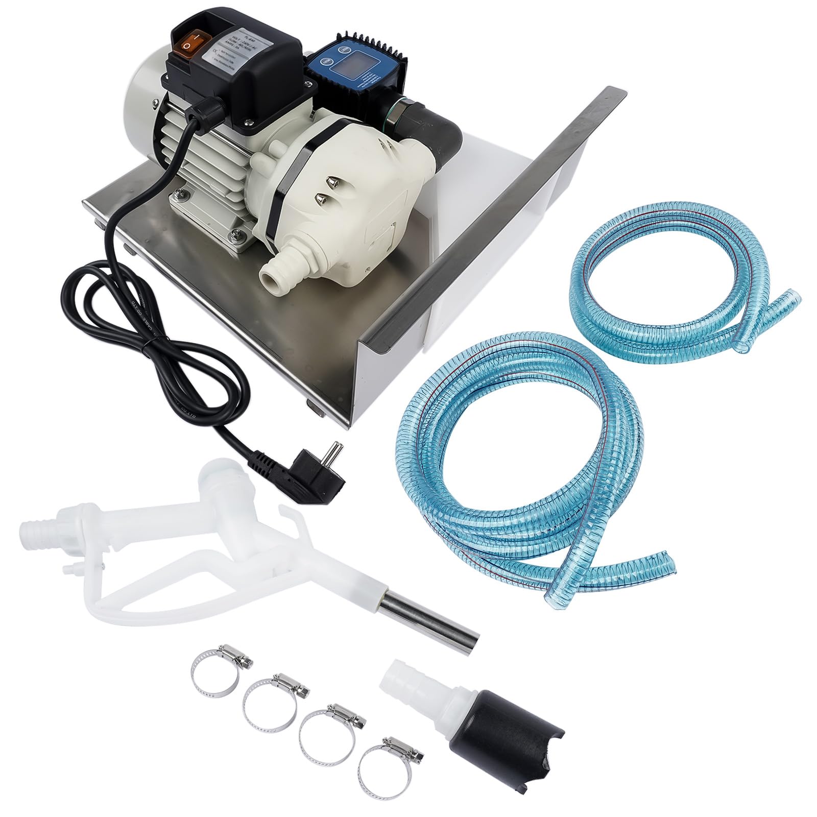 Bisenya 230V 40LPM Bomba AdBlue Bomba de Urea Bomba de Diafragma con Soporte de acero Inoxidable, Caudalímetro, Manguera y Boquilla