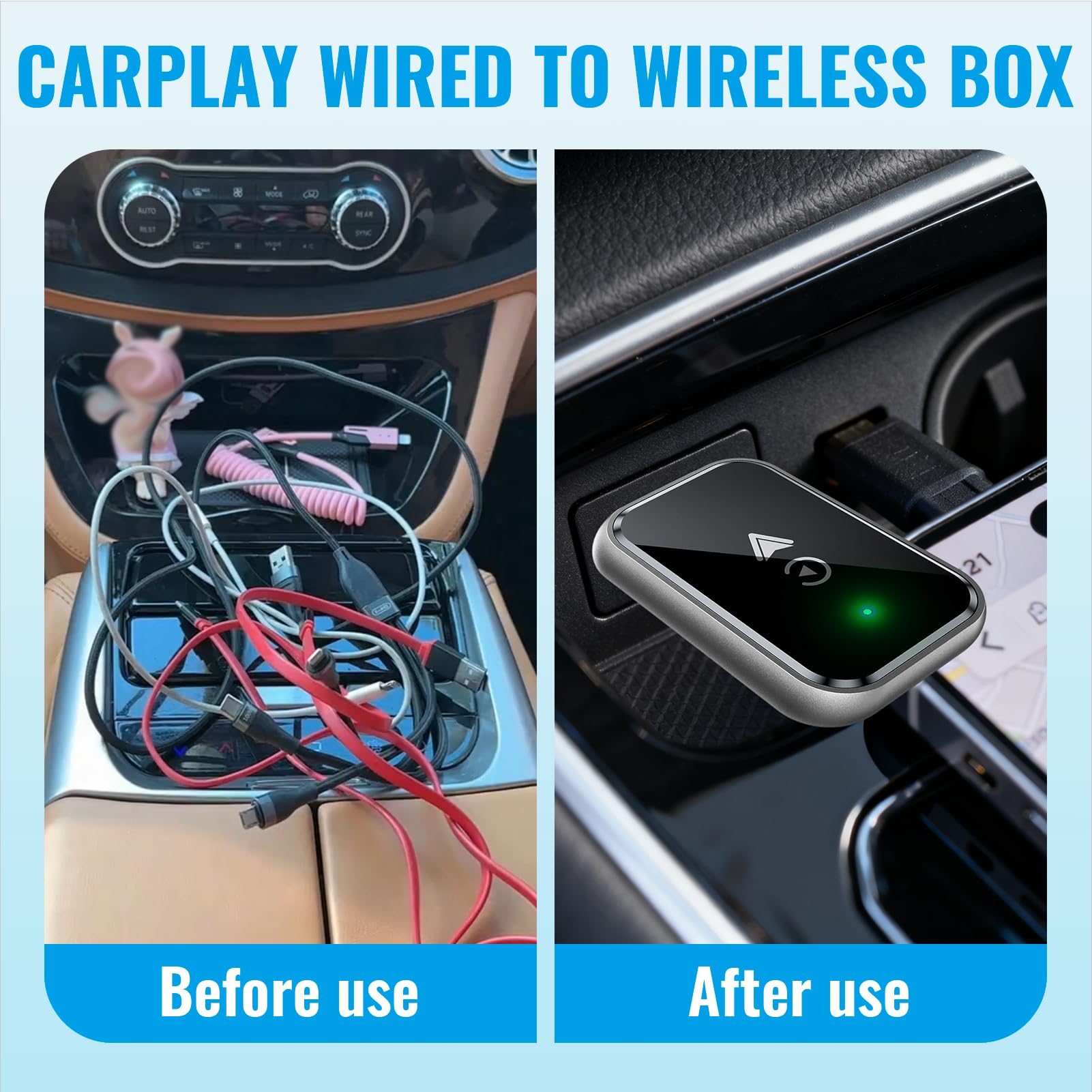 Adaptador CarPlay Inalámbrico 2 en 1, Mini CarPlay Inalámbrico 2 en 1 para Apple CarPlay/Android Auto Plug and Play, Bluetooth y WiFi, Conexión Automática, para iPhone iOS 10+ y Android 11+