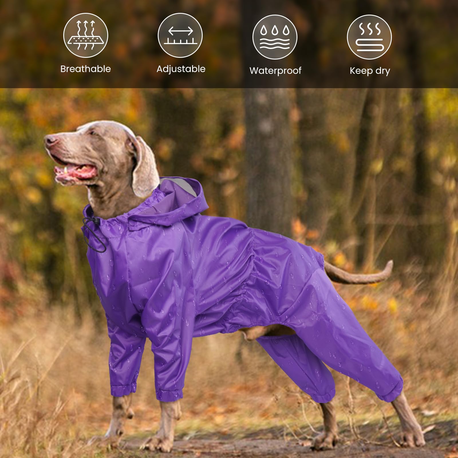 OUOBOB Dog Raincoat, Raincoats for Large Dogs Dog Rain Jacket with Clear Hooded, Waterproof Poncho Snow-Proof Vest Rainwear - Image 4
