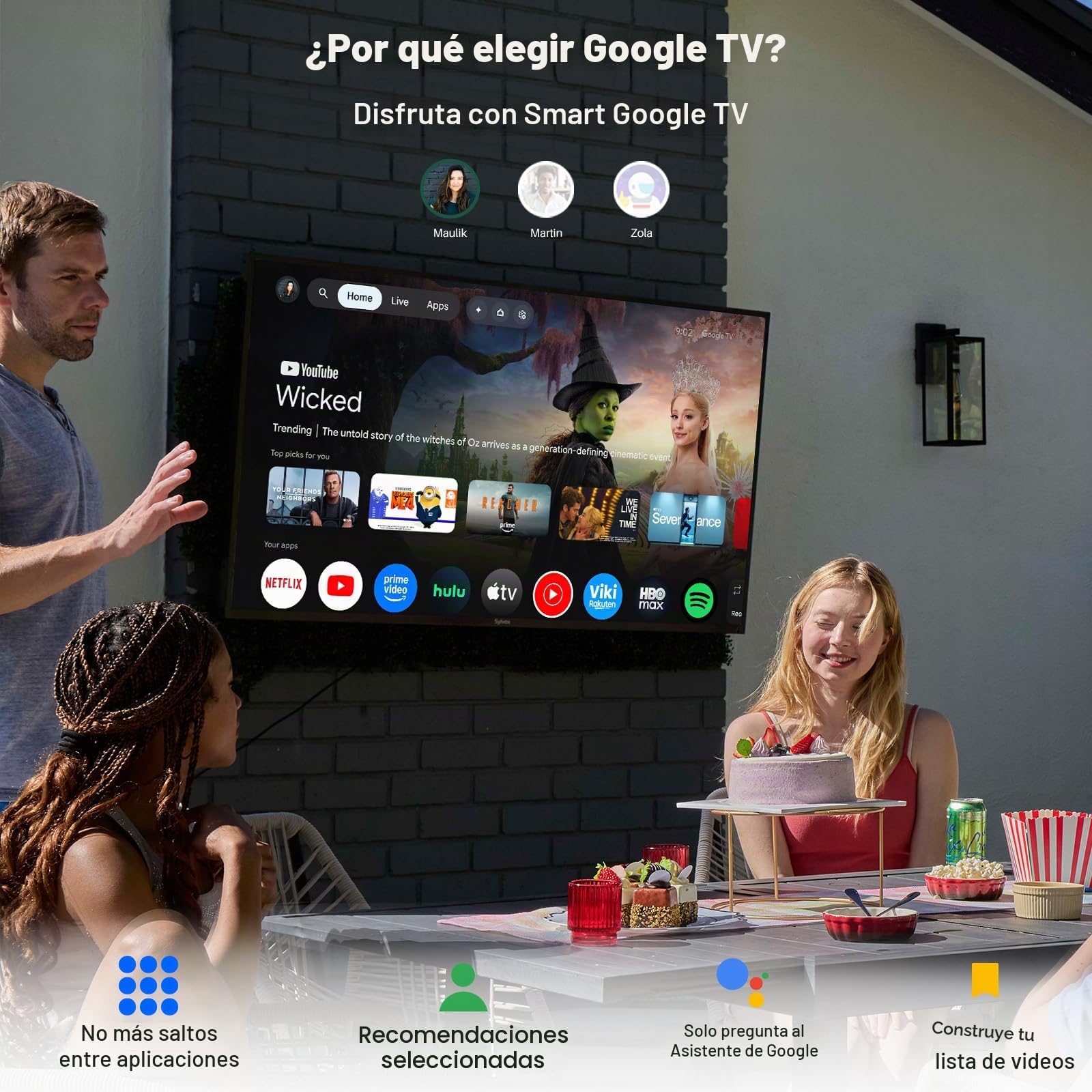 SYLVOX 65" Televisor de Exterior, 2000Nits Legible a la luz del Sol, 4K UHD Google TV, Dolby Atmos, DVB-T2/S2/C HEVC, IP55 Resistente Outdoor TV al Agua para Jardín, Terraza & Piscina (Pool Pro 2.0)