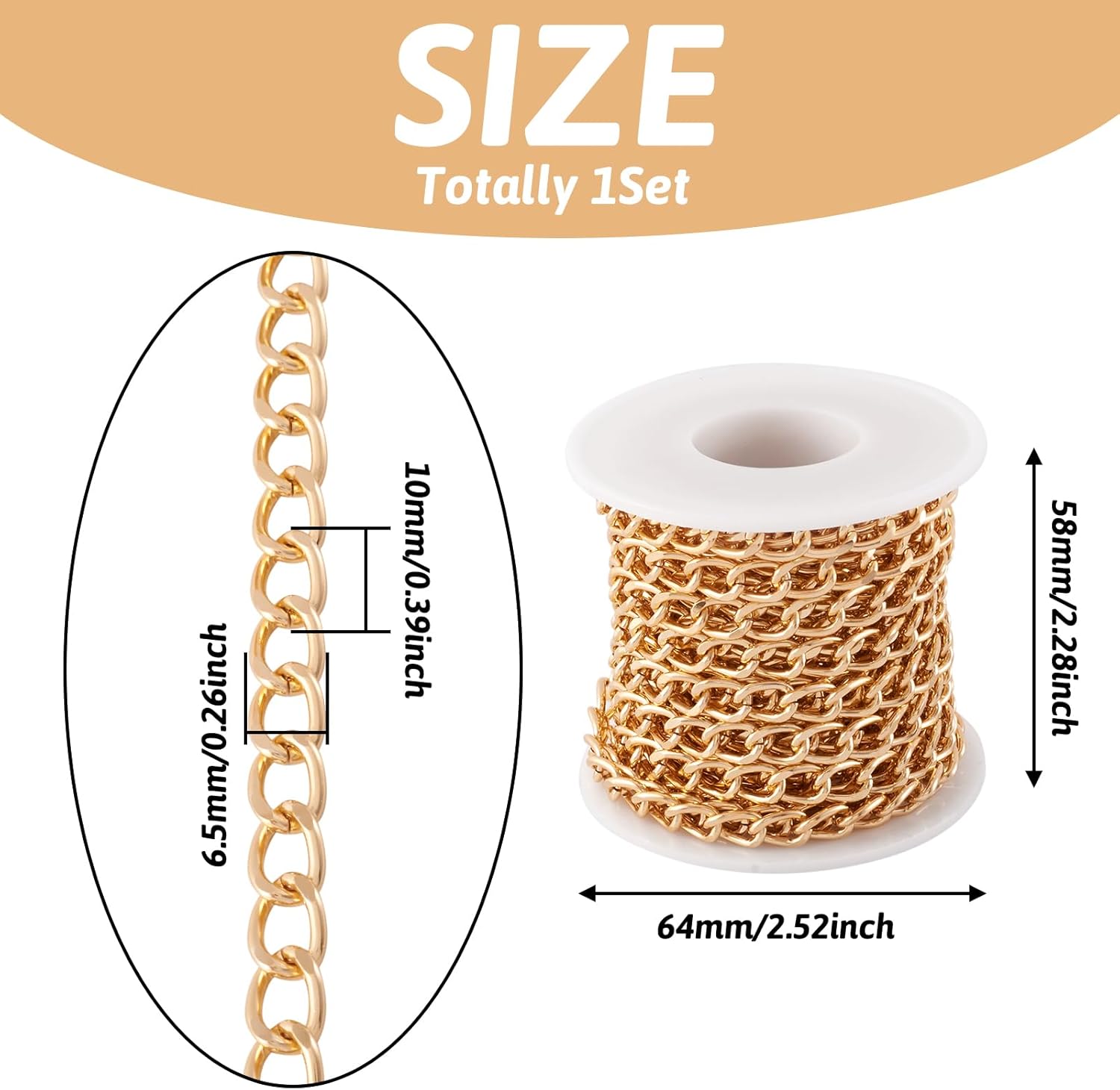 Craftdady 16.4 Feet Aluminum Curb Chain Link Gold Twisted Cable Cross Chain Unwelded 10x6.5mm with Spool for Bracelet Necklace Tassel Earring Jewelry Making - Image 7